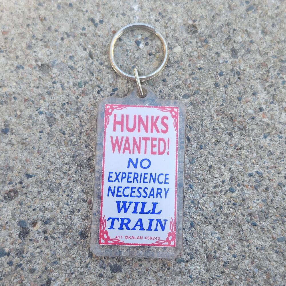 Kalan Hunks Wanted Keychain Funny Novelty Acrylic Plastic Bachelorette Gag Charm